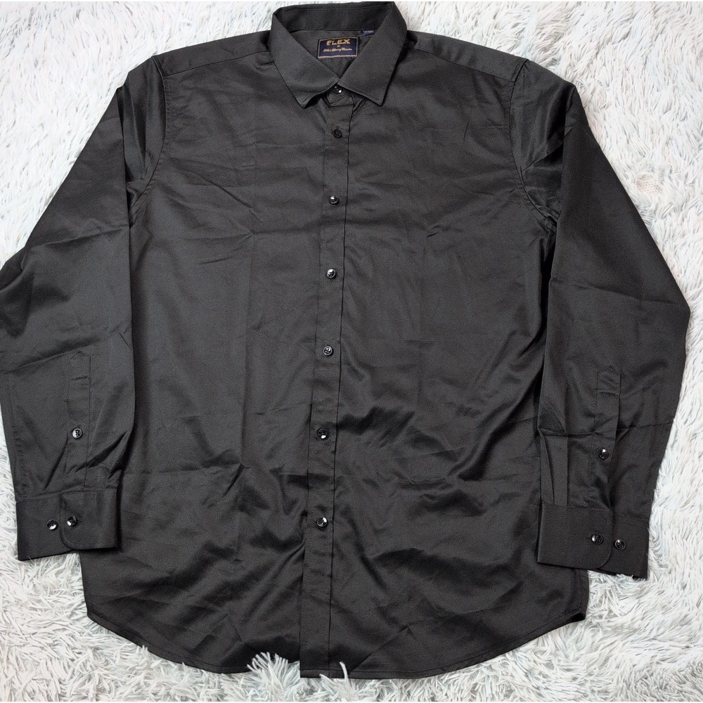 Flex Shirt Mens L Tall Black Luxury Italy Button Up Career Preppy Pocket Comfort